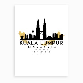Kuala Lumpur Malaysia Silhouette City Skyline Map Art Print