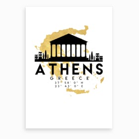 Athens Greece Silhouette City Skyline Map Art Print