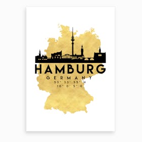 Hamburg Germany Silhouette City Skyline Map Art Print