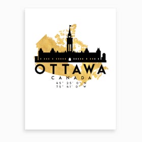 Ottawa Canada Silhouette City Skyline Map Art Print