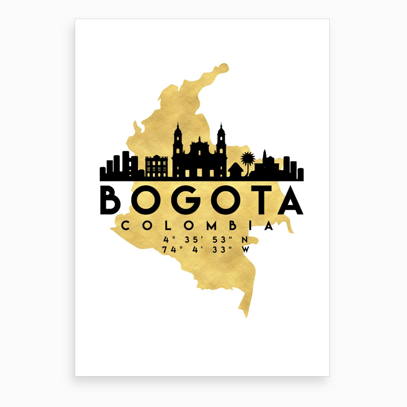 Bogota Colombia Silhouette City Skyline Map Art Print By Deificus Fy