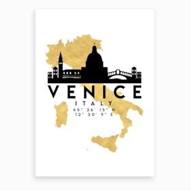 Venice Italy Silhouette City Skyline Map Art Print