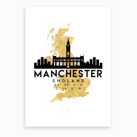 Manchester England Silhouette City Skyline Map Art Print