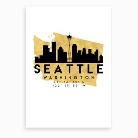 Seattle Washington Silhouette City Skyline Map Art Print