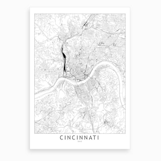 Cincinnati White Map Art Print