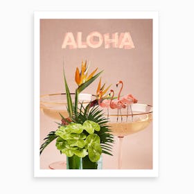 Aloha Flamingo and Cocktails Art Print