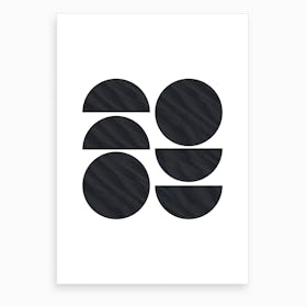 Six Black Half and Full Circles Abstract Art Print