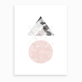Triangle Pink & Black Marble Abstract with Circle Art Print