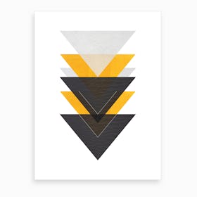 Yellow Grey and Black Six Triangles Abstract Art Print