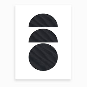 Three Black Half and Full Circles Abstract Art Print