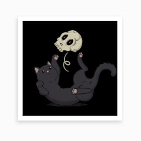 Skull Black Cat Art Print