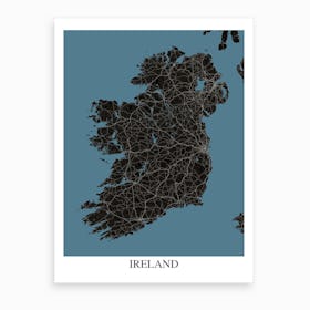 Ireland Black Blue Map Art Print
