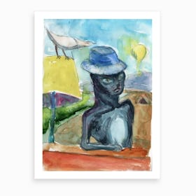 Cat In Bucket Hat Art Print
