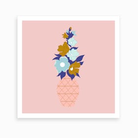 Blue And Gold Flowers In A Pink Vase 2 Art Print