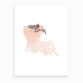Louisiana Watercolor Floral State Art Print