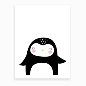 Scandi Black Penguin Art Print