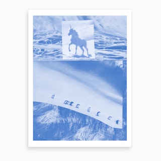 Unicorn Vs Penguin Blue Collage Art Print