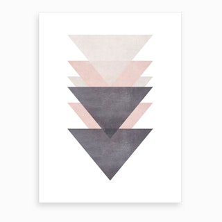 Pink Grey and Black Cotton Texture Abstract Triangles Art Print