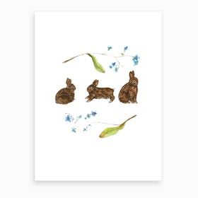 Forget Me Not Rabbits Art Print