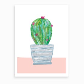 Painted Cactus In Grey Patterned Pot Art Print