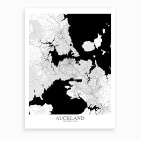 Auckland White Black Map Art Print