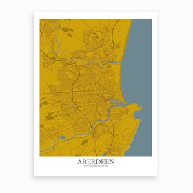 Aberdeen Yellow Blue Map Art Print