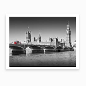 London Westminster Bridge And Red Bus Art Print