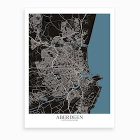 Aberdeen Black Blue Map Art Print