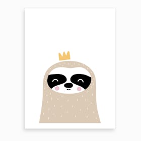 Scandi Beige Sloth with Crown Art Print