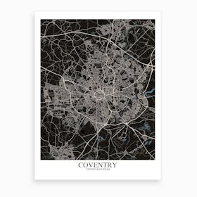 Coventry Black Blue Map Art Print