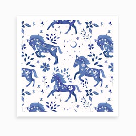 Delft Blue Horses Art Print