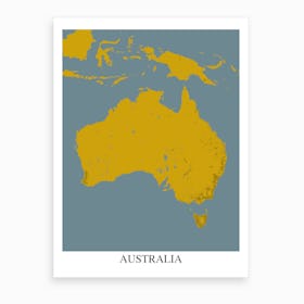Australia Yellow Blue Map Art Print