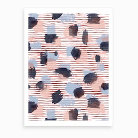Watercolor Stains Stripes Red Art Print