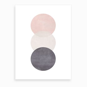 Pink Grey And Black Cotton Texture Abstract Circles Art Print