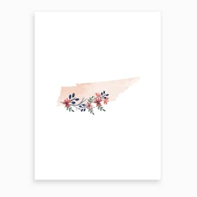 Tennessee Watercolor Floral State Art Print