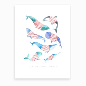 Whales Stripes Art Print