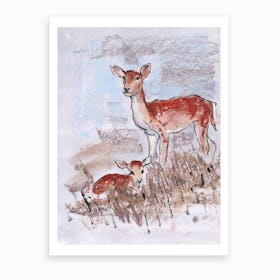 Doe With Fawn Art Print