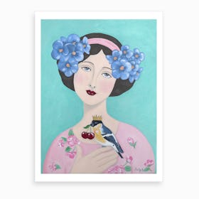 Woman With Bird And Cherry Art Print