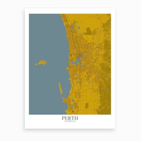 Perth Yellow Blue Map Art Print