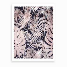 Royal Blue with Baby Pink Leafs Art Print