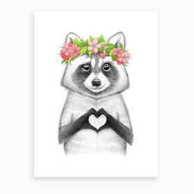 Raccoon Girl With Heart Art Print