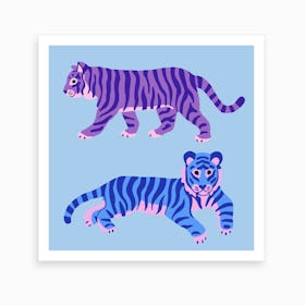 Blue And Purple Tigers Art Print