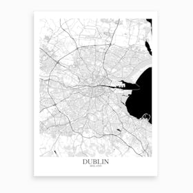 Dublin White Black Map Art Print