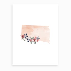 South Dakota Watercolor Floral State Art Print