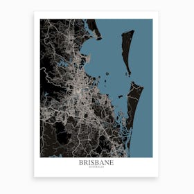 Brisbane Black Blue Map Art Print