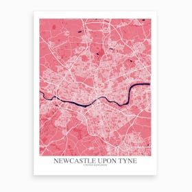 Newcastle Upon Tyne Pink Purple Map Art Print