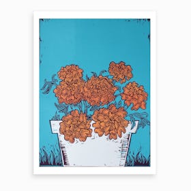 Pot Of Marigolds Art Print