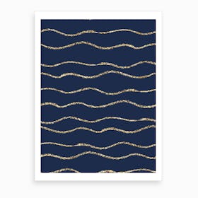Royal Blue With Gold Wave Lines Art Print