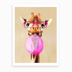 Giraffe With Bubblegum Animal Art Print