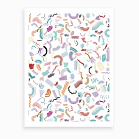 Curly And Zigzag Stripes White Art Print
